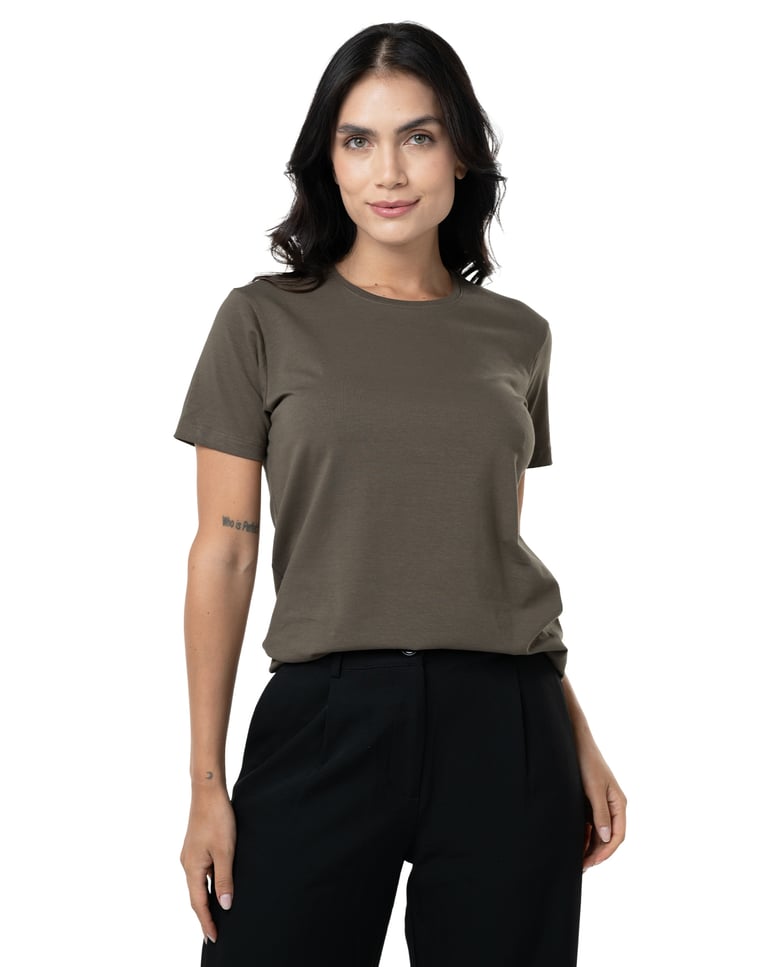 Camiseta de Algodão Egípcio Feminina Cinza Mineral