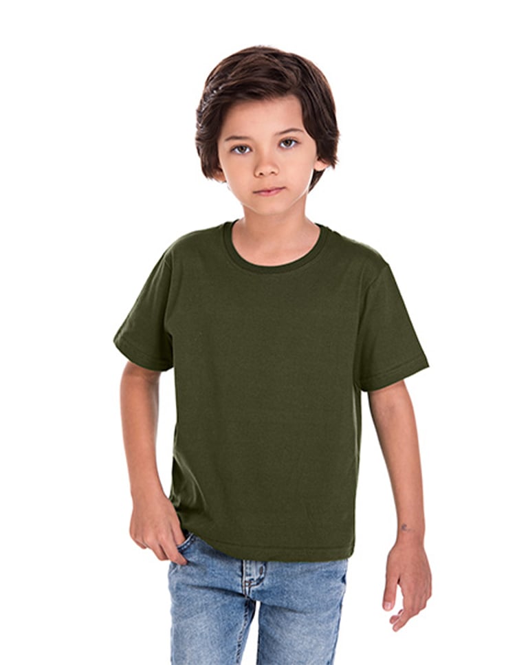 Camiseta Infantil de Algodão Penteado Verde Musgo