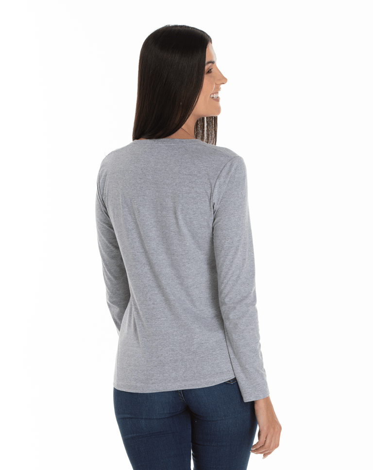 Kit 5 Camisetas Femininas Manga Longa de Algodão Premium Cinza Mescla