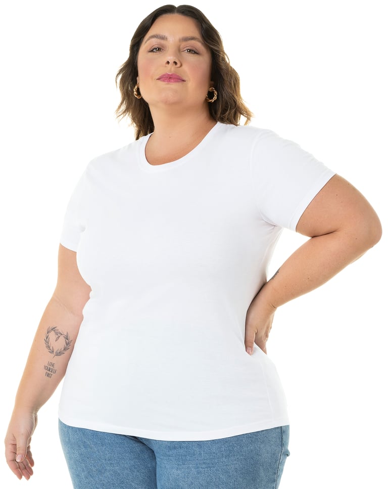 Camiseta Feminina Plus Size de Algodão Branca