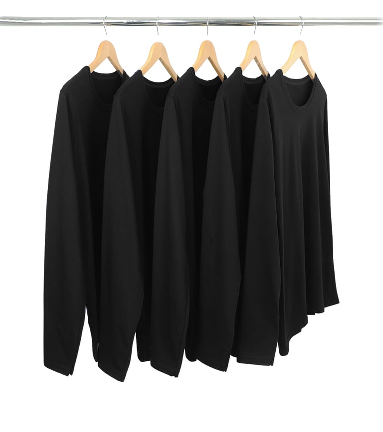 KIT 5 Camisetas Manga Longa de Algodão Premium Pretas