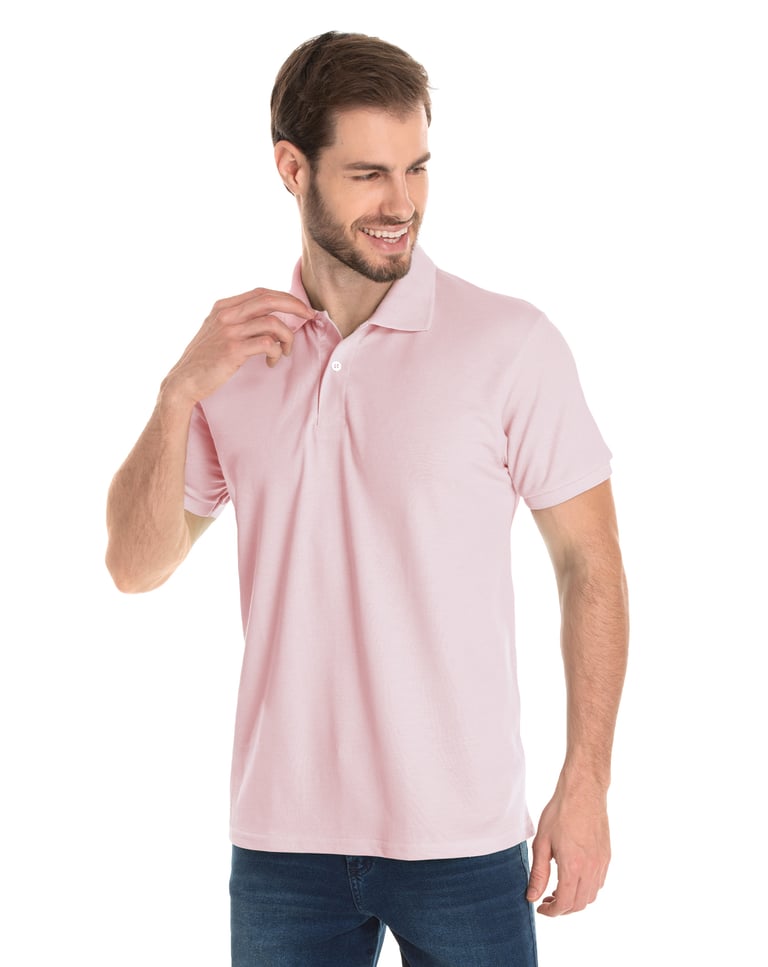 Camisa Polo Piquet Masculina Rosa Claro