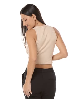 Cropped Feminino Canelado em Ribana Areia