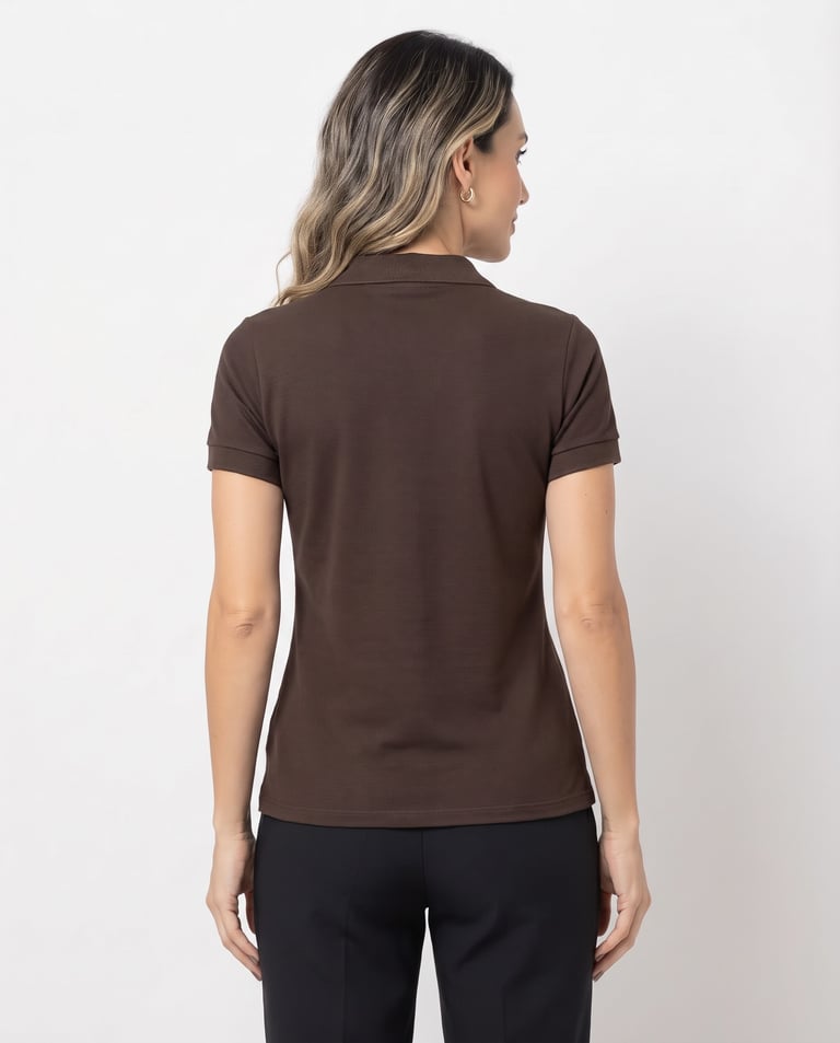 Camisa Polo Piquet Feminina Marrom