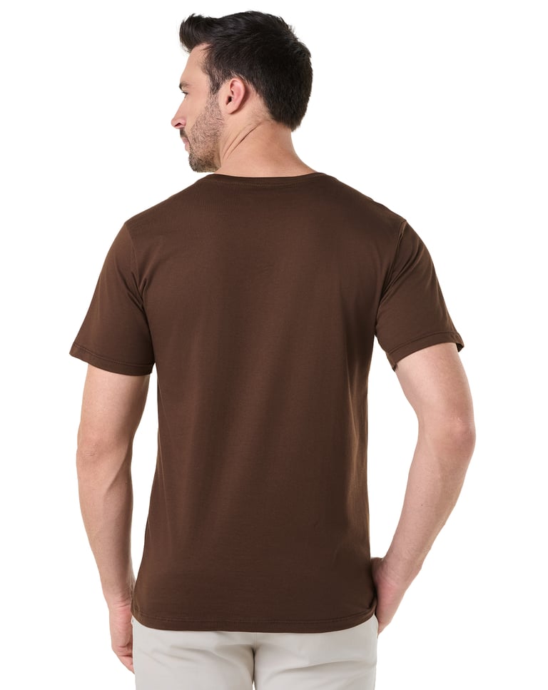 Camiseta Gola V de Algodão Premium Marrom