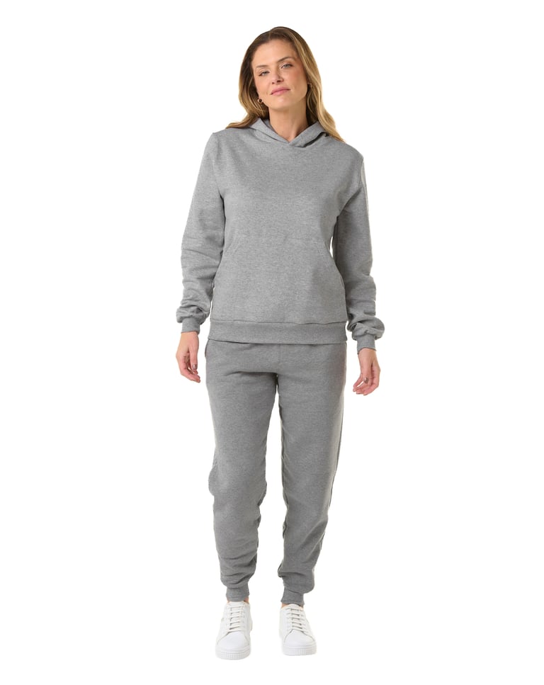 Conjunto Moletom Feminino com Capuz Cinza Mescla 02 