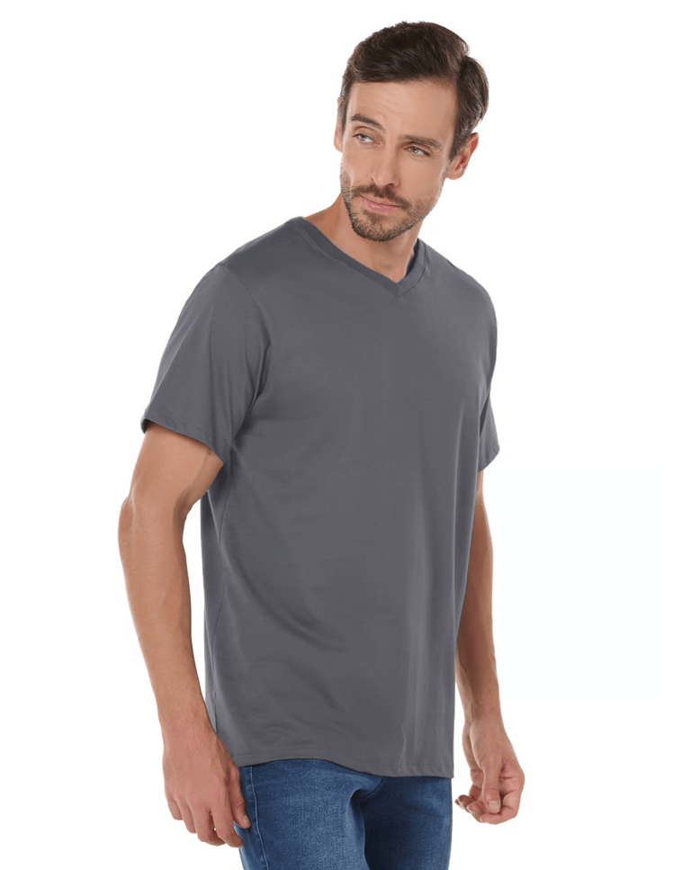 Kit 3 Camisetas Gola V de Algodão Premium Cinza Chumbo