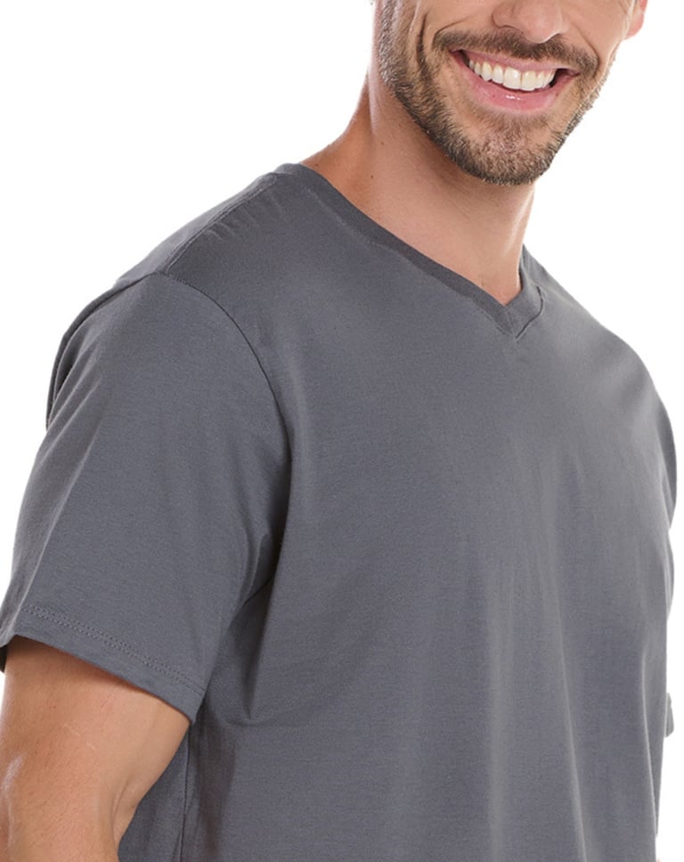 Camiseta Gola V de Algodão Premium Cinza Chumbo