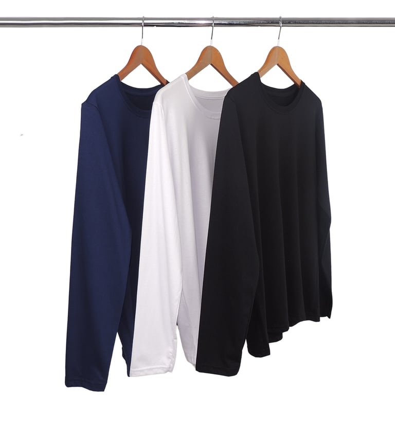 Kit 3 Camisetas Femininas Manga Longa de Algodão Penteado