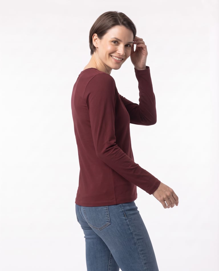 Camiseta Feminina Manga Longa de Algodão Premium Bordô
