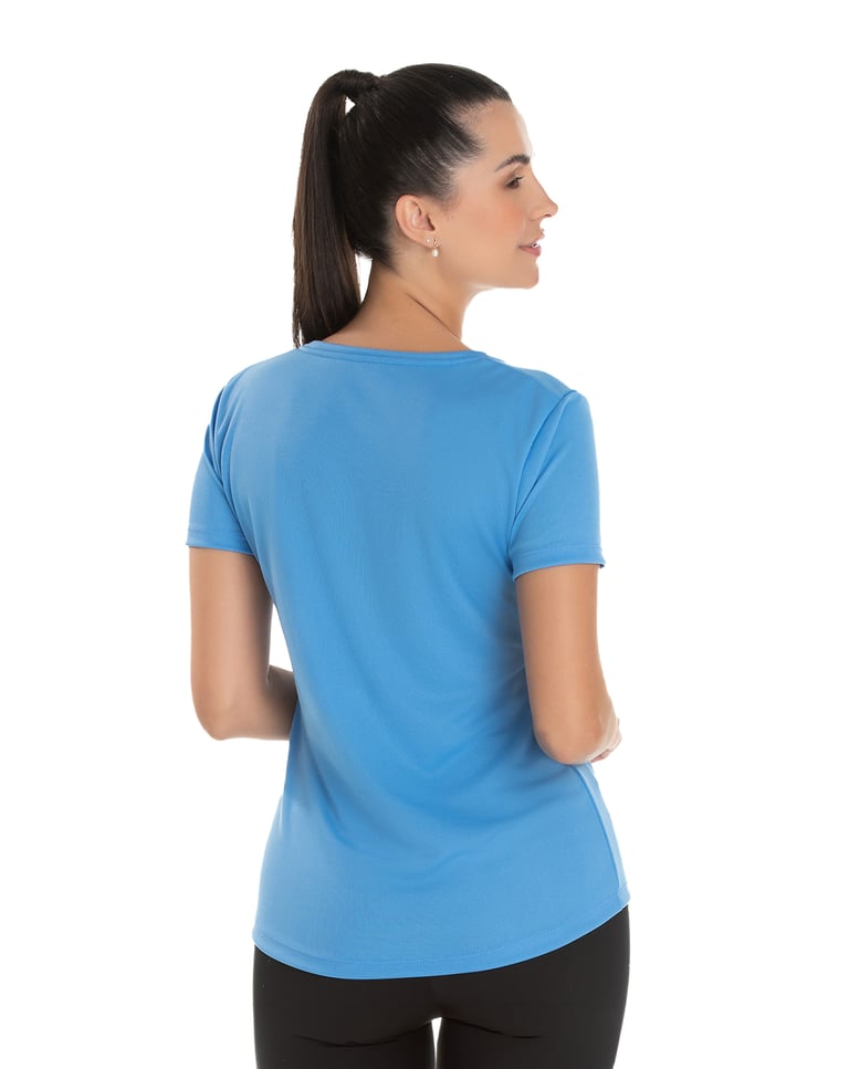 Camiseta Feminina Dry Fit Azul Claro Proteção UV 30+