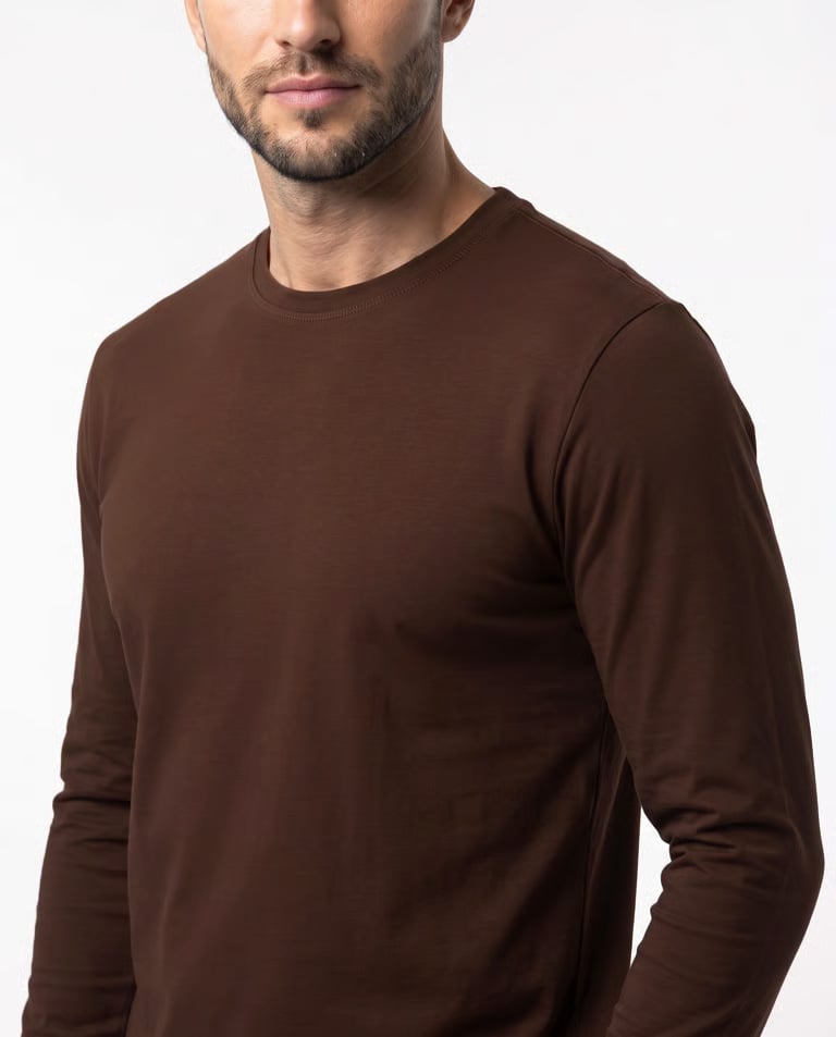 Camiseta Manga Longa de Algodão Premium Marrom