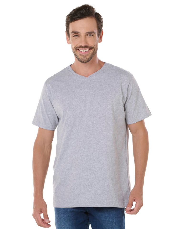 Camiseta Gola V de Algodão Premium Cinza Mescla