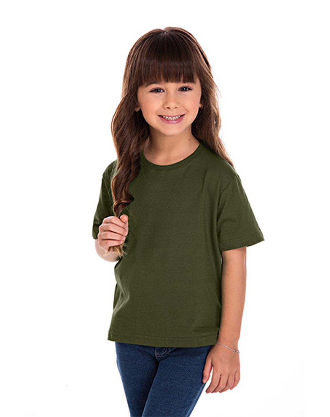 Kit 5 Camisetas Infantil de Algodão Penteado Verde Musgo