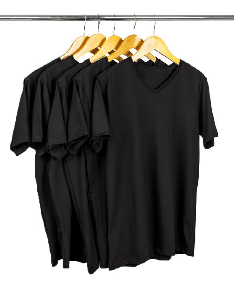 Kit 5 Camisetas Gola V de Algodão Premium Pretas
