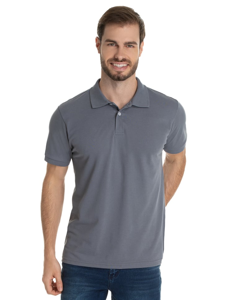 Camisa Polo Piquet Masculina Cinza Chumbo