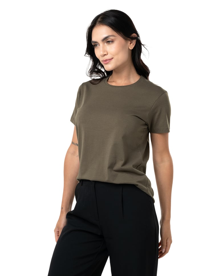 Camiseta de Algodão Egípcio Feminina Cinza Mineral