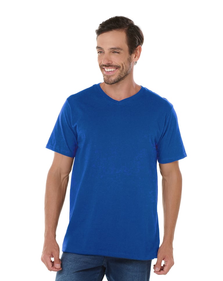 Camiseta Gola V de Algodão Premium Azul Royal