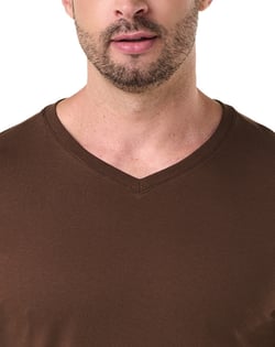 Camiseta Gola V de Algodão Premium Marrom