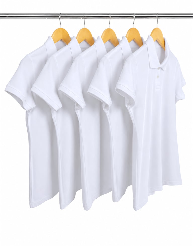 KIT 5 Camisas Polo Piquet Feminina Branca