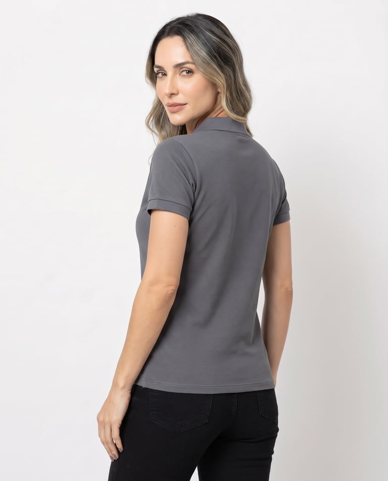 Camisa Polo Piquet Feminina Cinza Chumbo