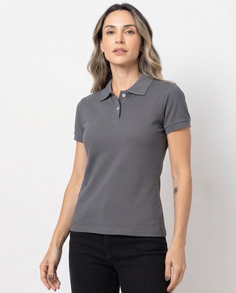 Camisa Polo Piquet Feminina Cinza Chumbo