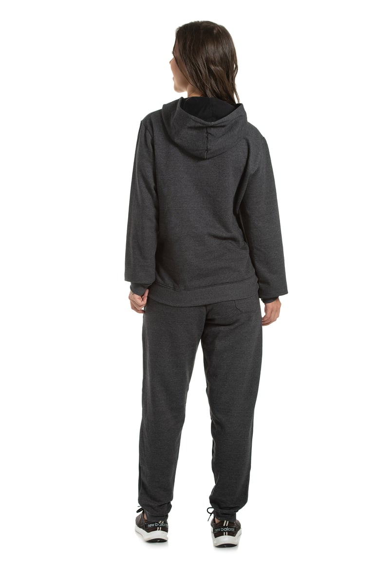 Conjunto Moletom Feminino com Capuz Preto Mescla 06