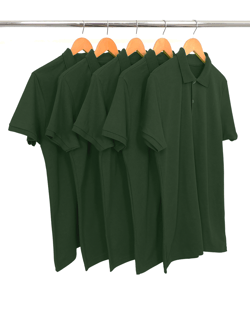 Kit 5 Camisas Polo Piquet Masculinas Verde Musgo