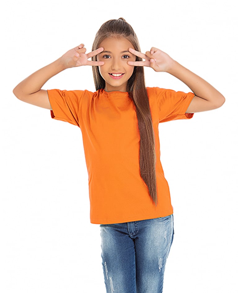 Camiseta Juvenil de Algodão Penteado Laranja