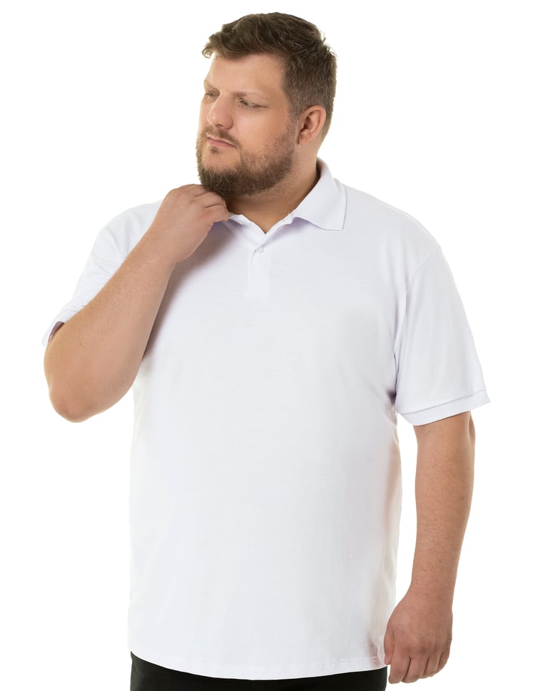 Camisa Polo Piquet Plus Size Masculina Branca