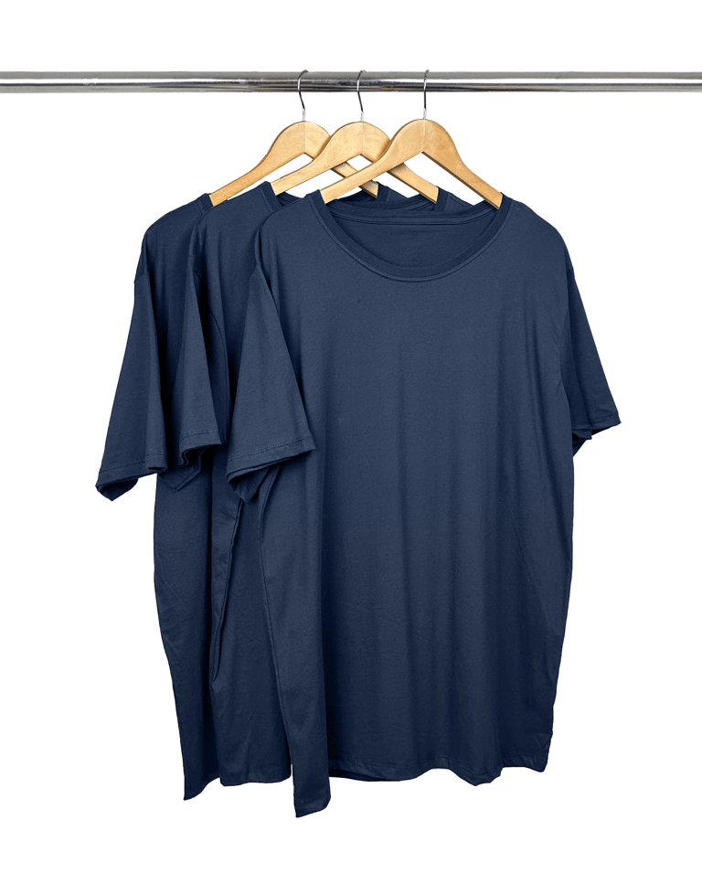 Kit 3 Camisetas Masculinas Plus Size De Algodão Azul Marinho