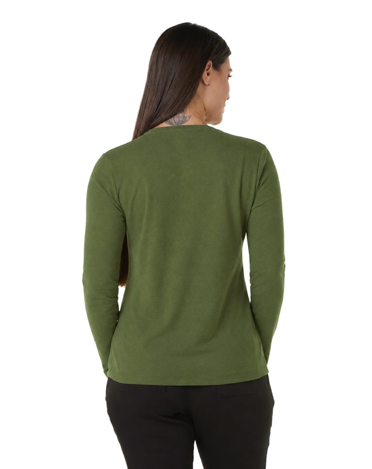 Camiseta Feminina Manga Longa de Algodão Premium Verde Militar