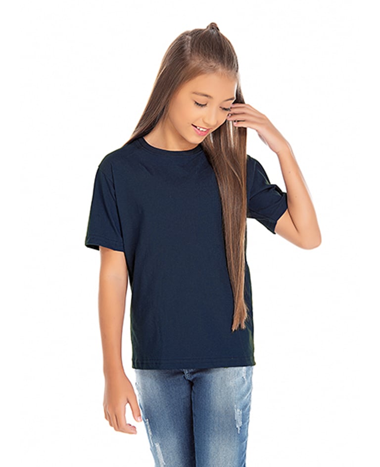 Kit 5 Camisetas Juvenil de Algodão Penteado Azul Marinho