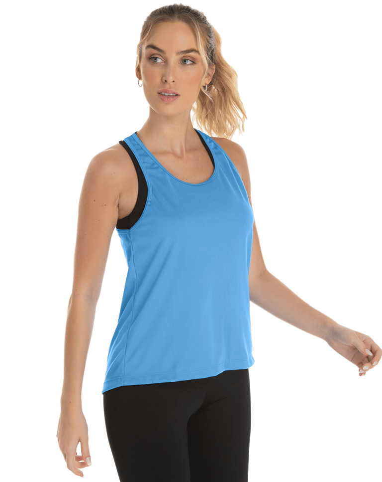 Regata Feminina Dry Fit Azul Claro Proteção UV 30+