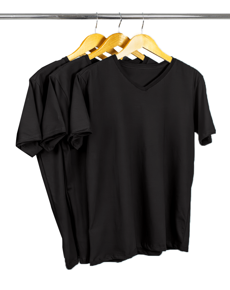 Kit 3 Camisetas Gola V de Algodão Premium Pretas