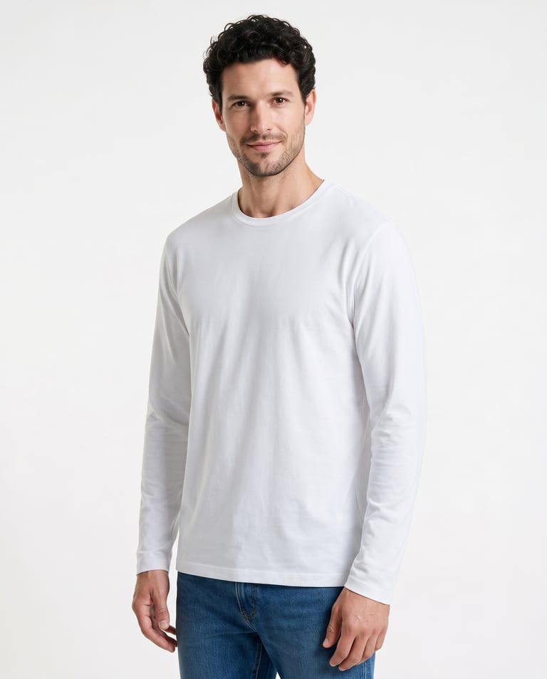 Camiseta Manga Longa de Algodão Premium Branca