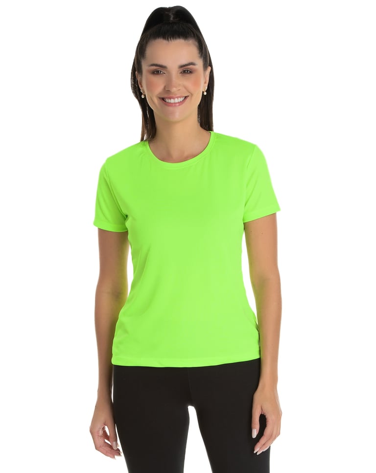 Camiseta Feminina Dry Fit Verde Fluorescente Proteção UV 30+