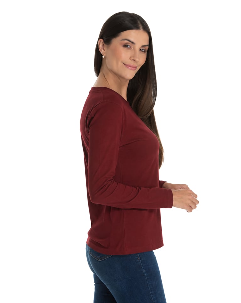 Camiseta Feminina Manga Longa de Algodão Premium Bordô