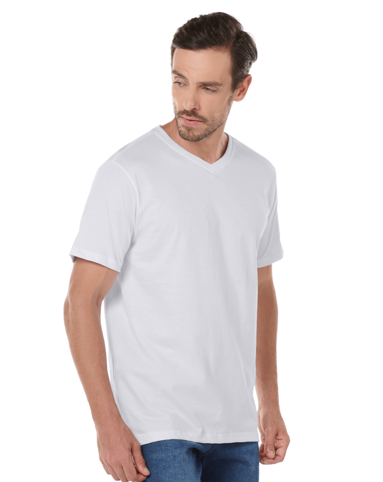 Kit 3 Camisetas Gola V de Algodão Premium Brancas