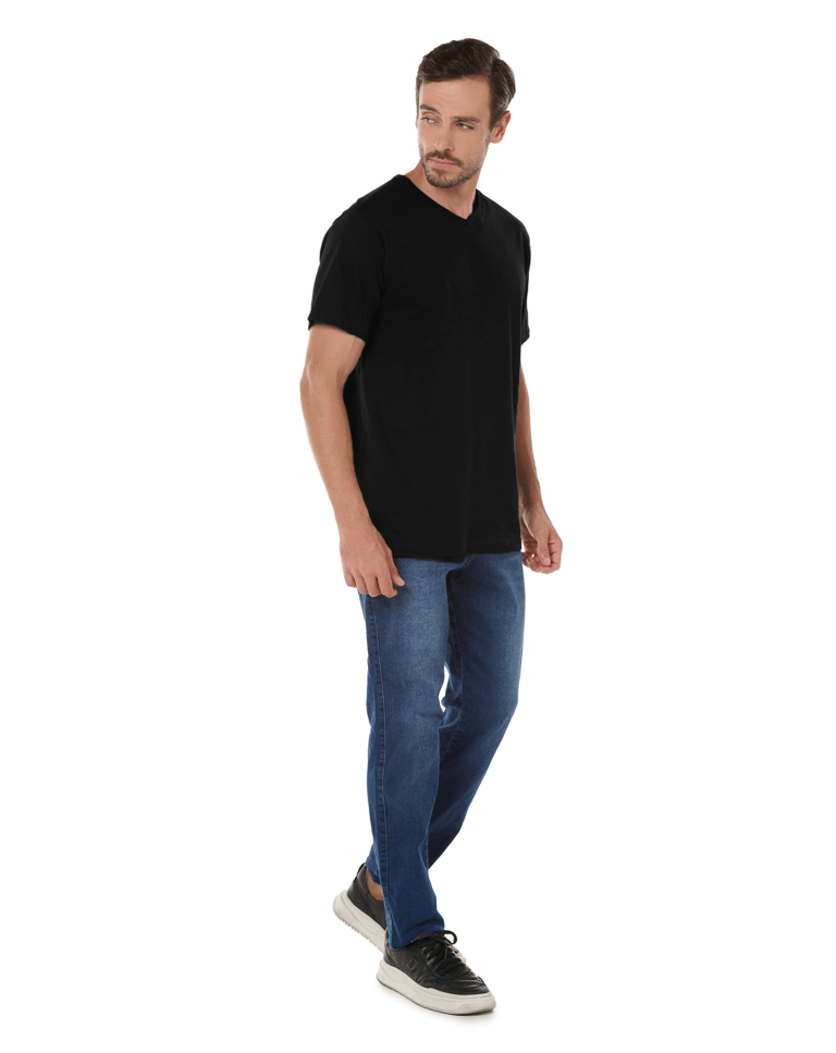 Camiseta Gola V de Algodão Premium Preta