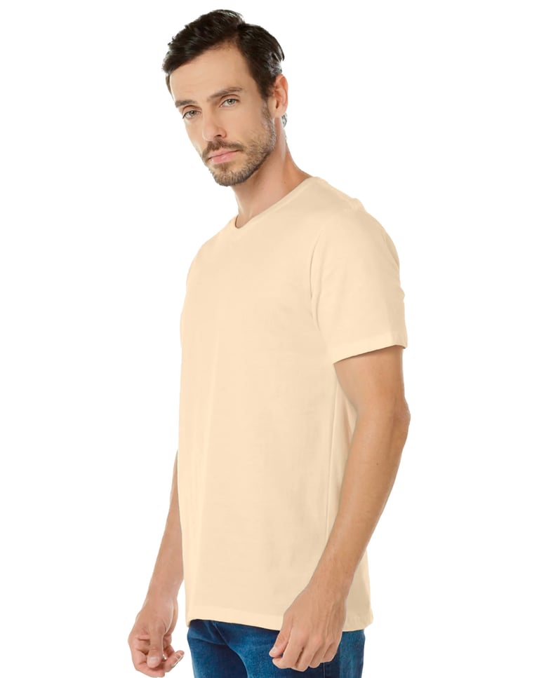 Camiseta Gola V de Algodão Premium Areia