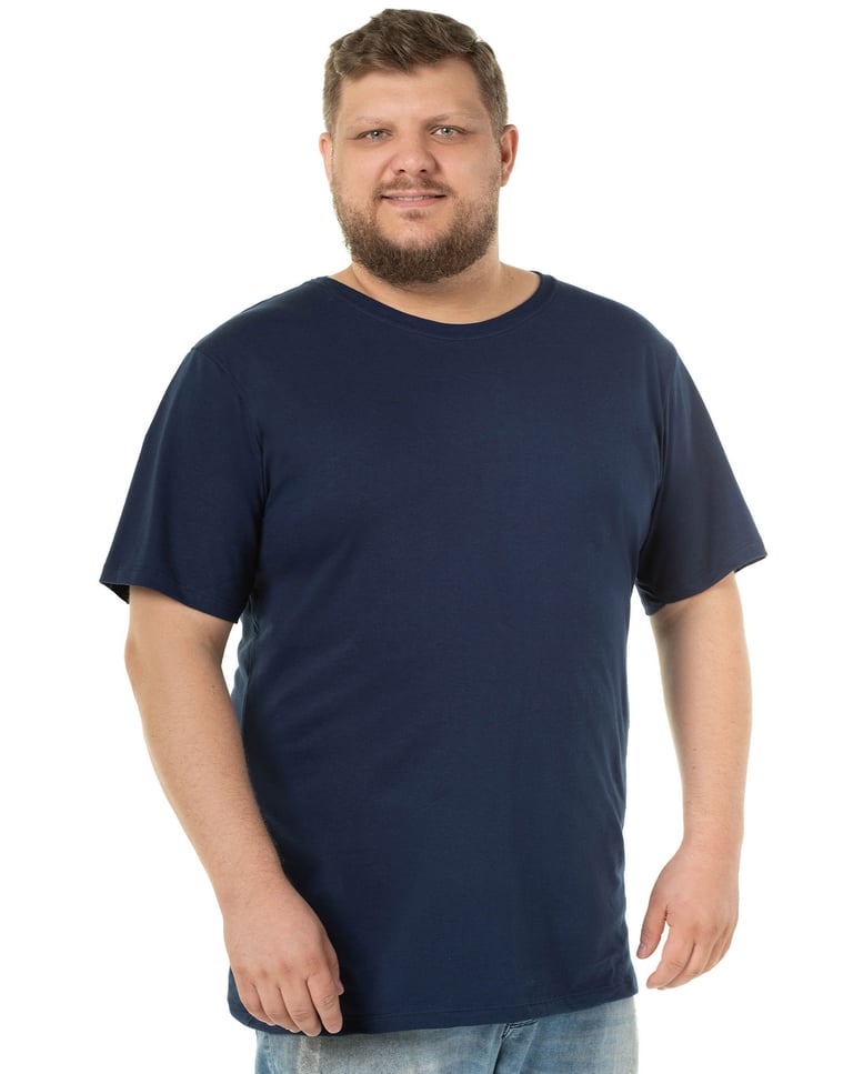 Camiseta Plus Size Masculina de Algodão Azul Marinho
