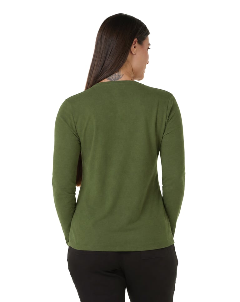 Camiseta Feminina Manga Longa de Algodão Premium Verde Militar