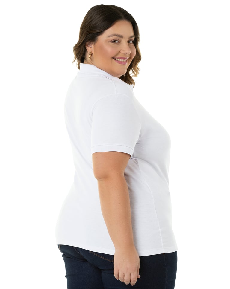 Camisa Polo Piquet Plus Size Feminina Branca