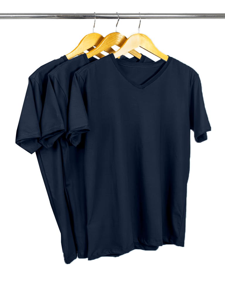 Kit 3 Camisetas Gola V de Algodão Premium Azul Marinho