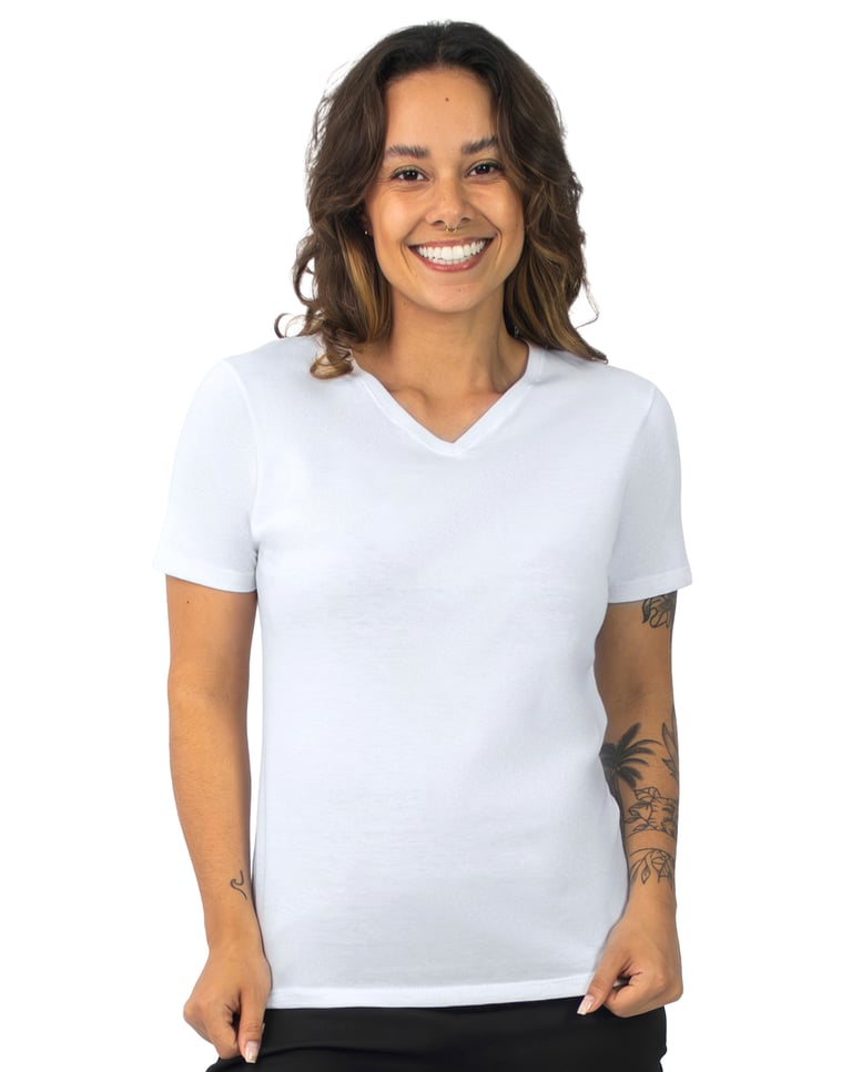 Camiseta Gola V Feminina de Algodão Premium Branca