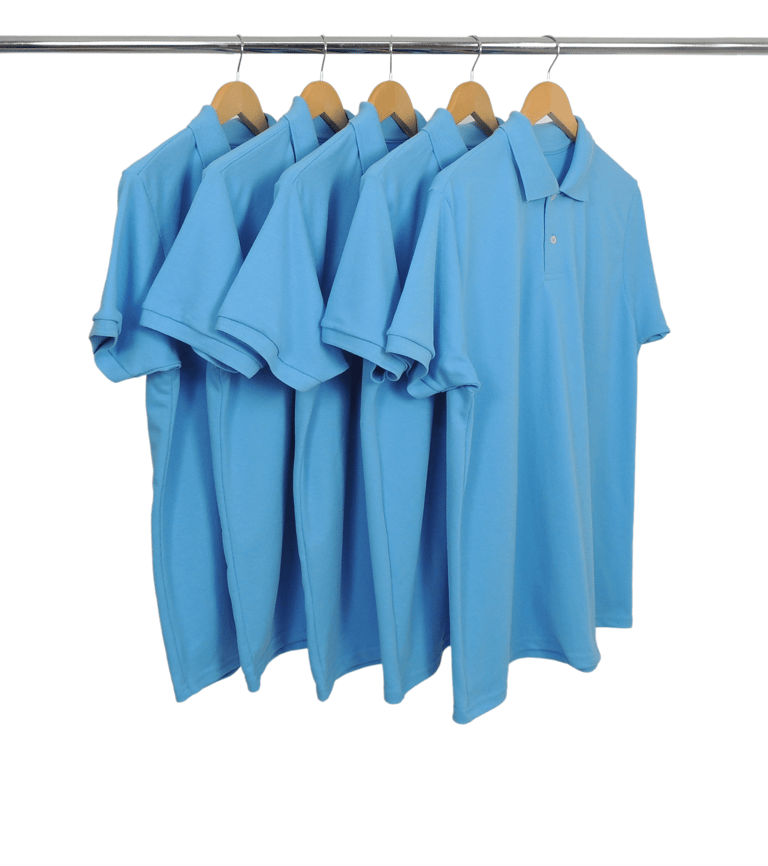 KIT 5 Camisas Polo Piquet Masculina Azul Claro