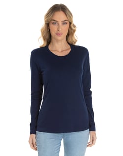 Camiseta Feminina Manga Longa de Algodão Premium Azul Marinho