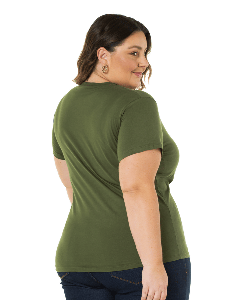 Kit 3 Camisetas Femininas Plus Size De Algodão Verde Militar