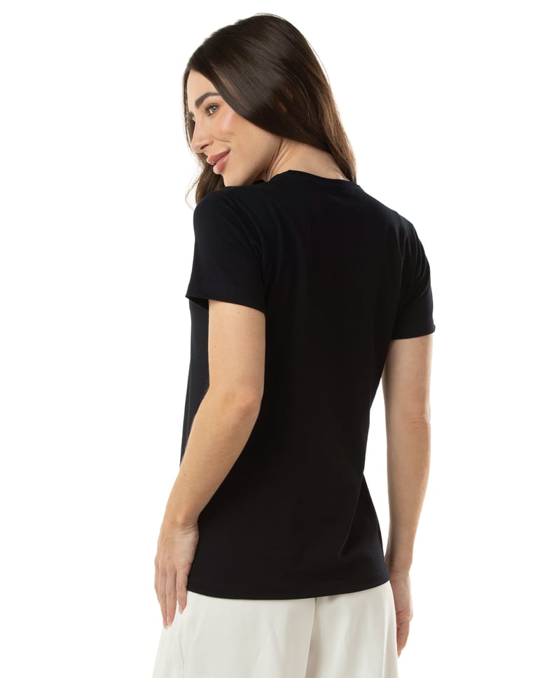 Camiseta de Algodão Egípcio Feminina Preta